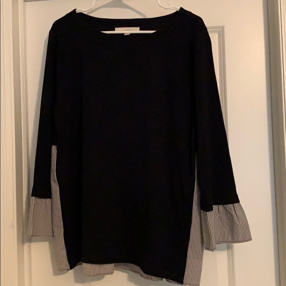 Loft Sz L Never Worn Navy/Striped Mix-Media Top